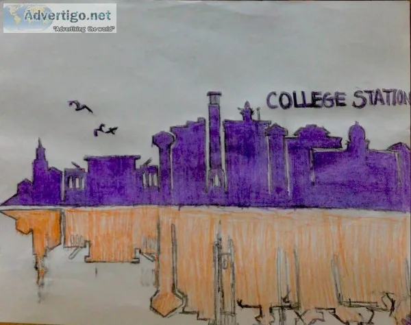 College Station City Skyline GG &ndash 8&Prime x 11&Prime Colore