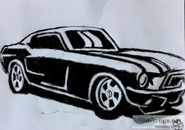 Old Black and White Chevy Mustang GG 46 &ndash 9&rdquo x 12&rdqu