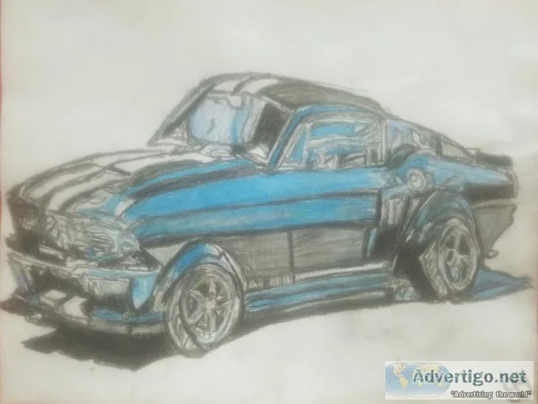Old Blue GT 500 Car &ndash 9&Prime x 12&Prime Colored Pencil