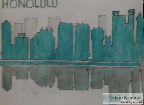 Honolulu Hawaii City Skyline GG &ndash 9&rdquo x 12&rdquo Colore