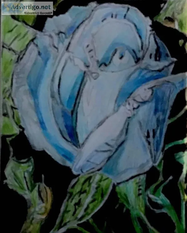 Deep Blue Teal Rose GG &ndash 11&rdquo x 14&rdquo Colored Pencil