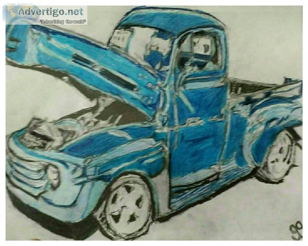 Old Blue Chevy Truck 1 &ndash 9&Prime x 12&Prime Colored Pencil