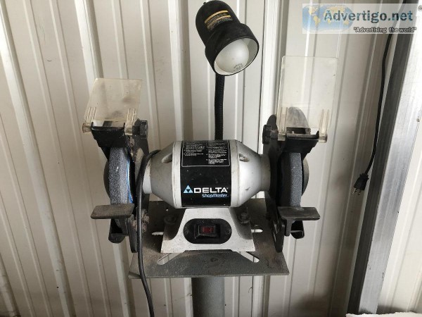 Bench top grinder with lamp and stand