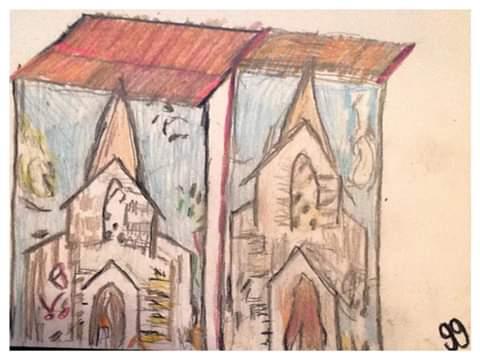 Old Church With Crosses 2 &ndash 9&Prime x 12&Prime Colored Penc
