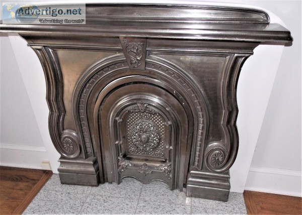 Antique Chromed Cast Iron Fireplace Mantel