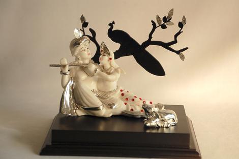 Silver radha krishna idol