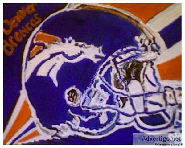 Denver Broncos Helmet GG- 11" x 14" Canvas Painting