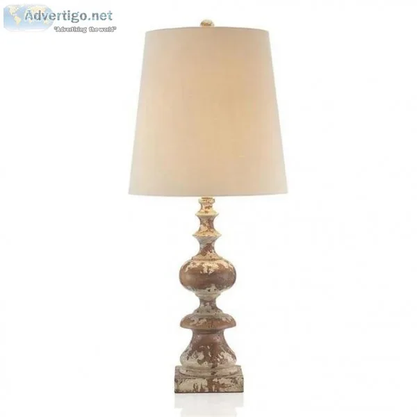 John Richard Aged Wood Turning Table Lamp  Grayson Luxury