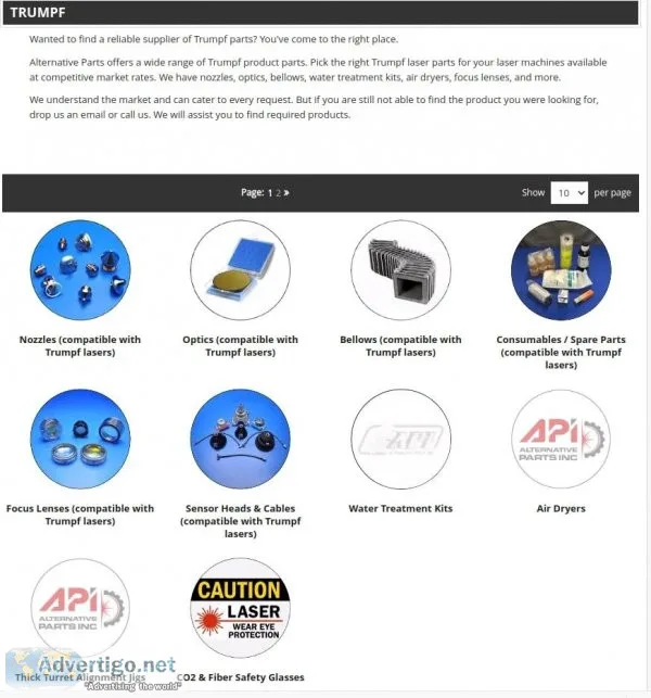 Trumpf Laser Parts Nozzles Lenses Cables and Equipments  Alterna