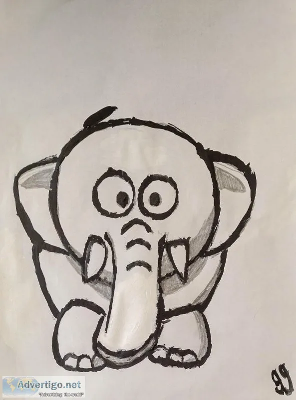 Black and White Elephant GG &ndash 8&Prime x 11&Prime Painting