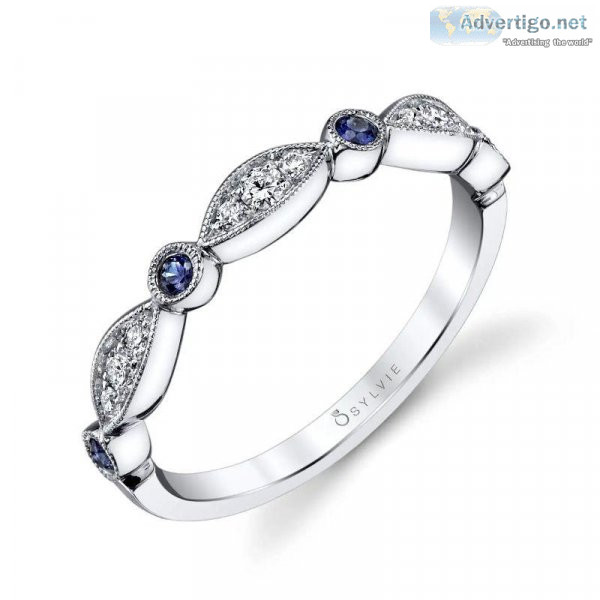 Blue Sapphire and Diamond Vintage Wedding Band &ndash Talia