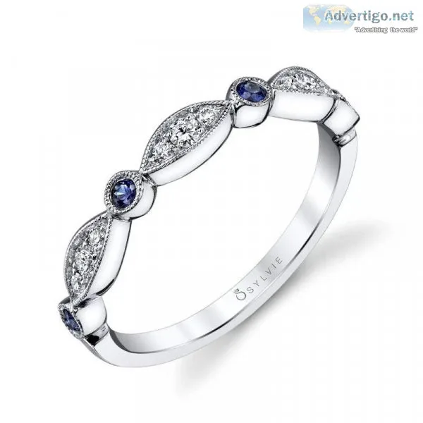Blue Sapphire and Diamond Vintage Wedding Band &ndash Talia