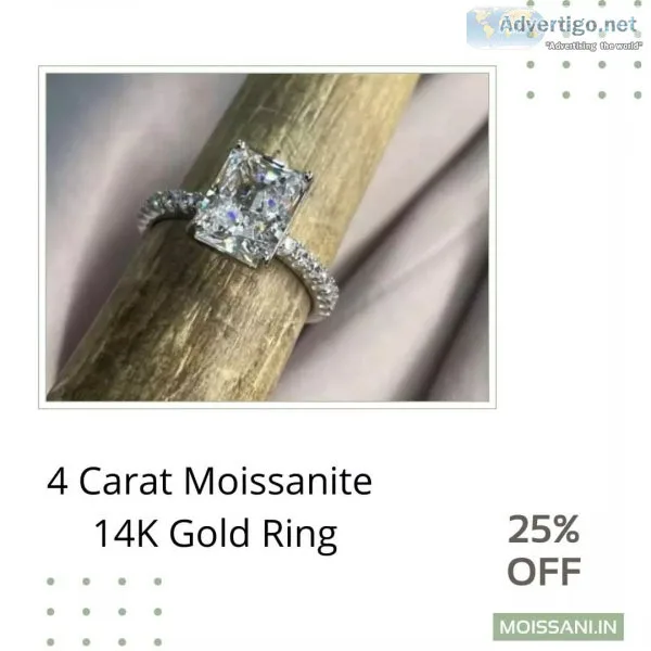 4ct radiant shape moissanite in 14 k in white gold rg042