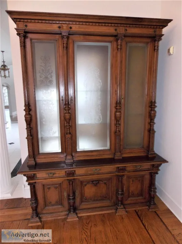 Wood Dining Room  Cabinet With Glass Doors