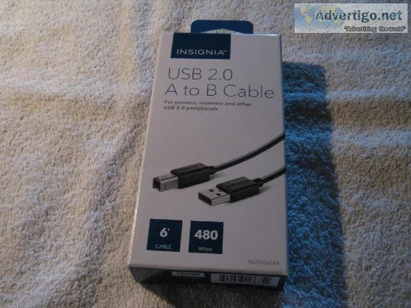 New in Box -Insignia USB 2.0 A to B - 6 foot cable &ndash 480 Mb
