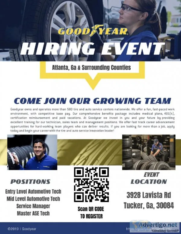 Goodyear Mid Level Automotive Technician - Atlanta GA