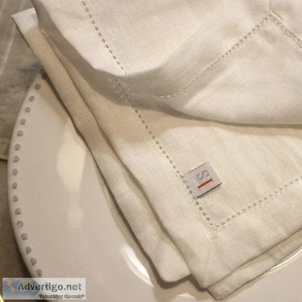 Pure Washed Linen Hemstitched Table Napkins  Linenshed Unip Lda