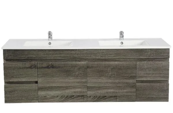 POSEIDON B154 WALL HUNG VANITY DARK GREY WOOD GRAIN 1500MM