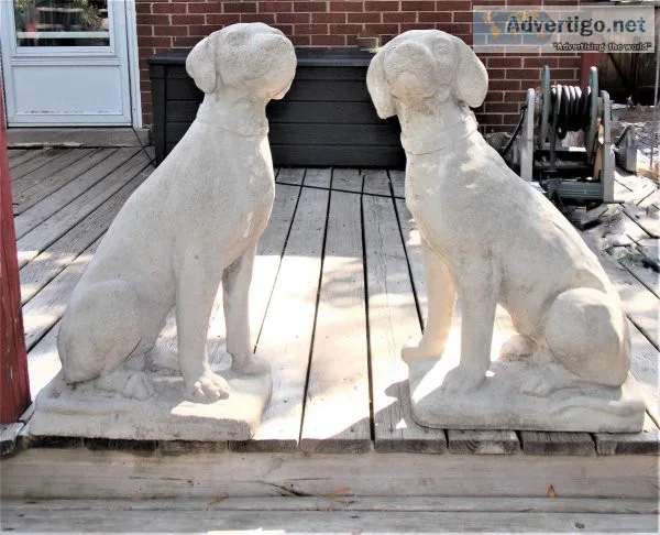 2 Ornamental Cement Dog Statues