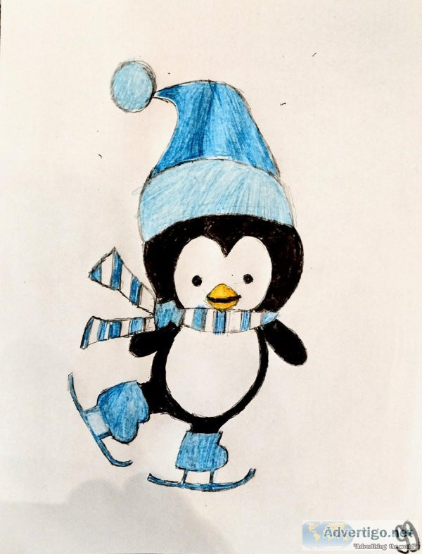 Cute Old Winter Penguin In Warm Scarf GG &ndash 8.5&Prime x 11&P
