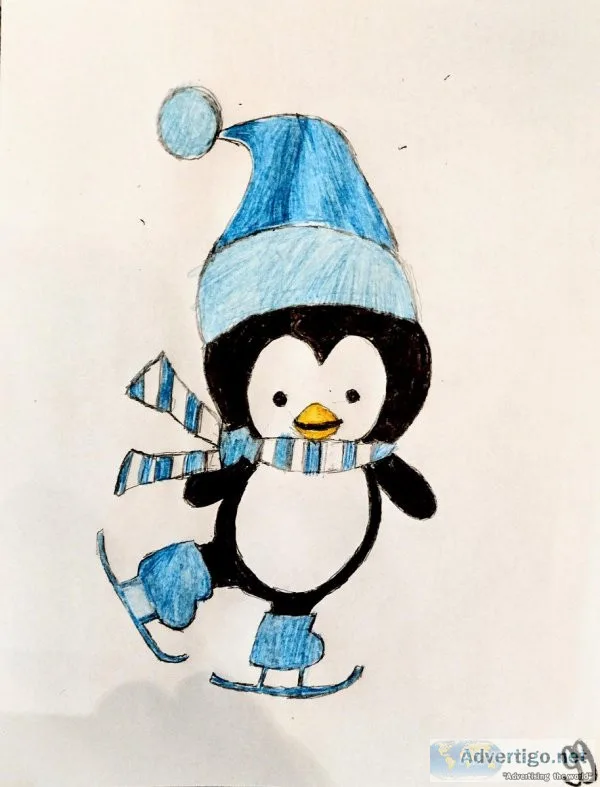 Cute Old Winter Penguin In Warm Scarf GG &ndash 8.5&Prime x 11&P
