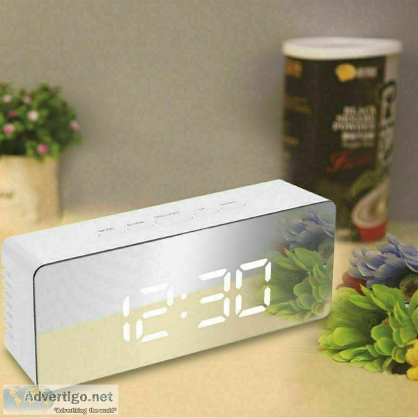 Digital LED Mirror Alarm Clock Temperature LED Light Table Time 
