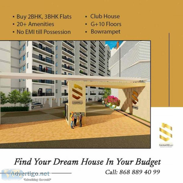Gated community 2BHK apartments for sale in bowrampet  Sanarelli