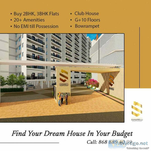 2 BHK Apartments for Sale in Bowrampet  Sanarelli