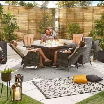 Grey Reclining Dining Set With Fire Pit Oval Table  Blakesleys.c
