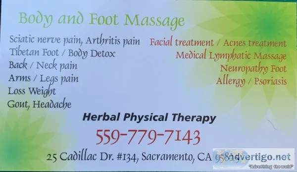 Herbal massage pain management and facial