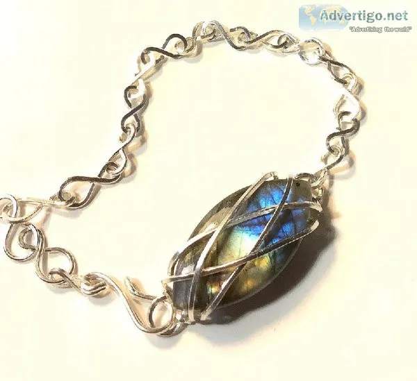 Sterling Silver Wire Wrap Labradorite Bracelet