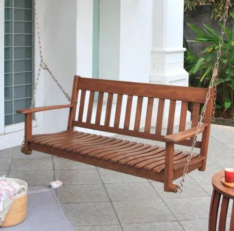Best Patio Seating Moni Mahogany Wood Natural Brown Porch Swing