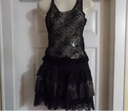 Lace tank and Faux leather skirt