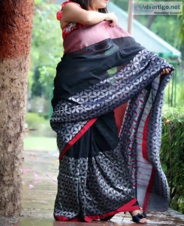 Pure linen jamdani sarees | bengalisareeonlinecom