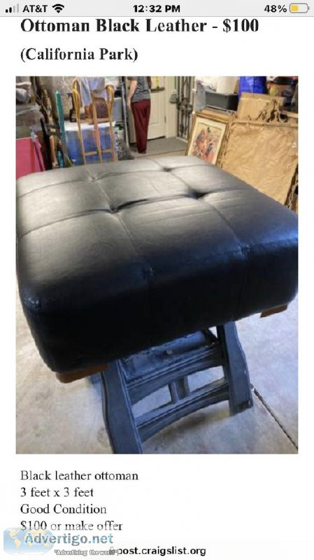 Ottoman Black Leather
