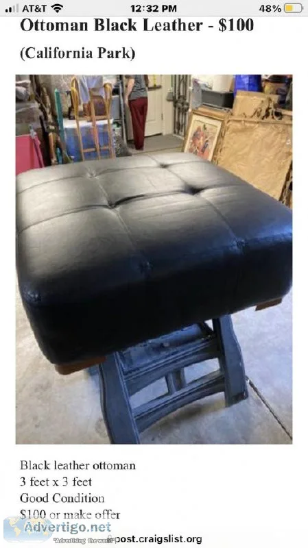 Ottoman Black Leather