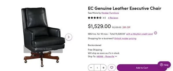 Hooker Furniture Carilion Executive Leather Office Chair