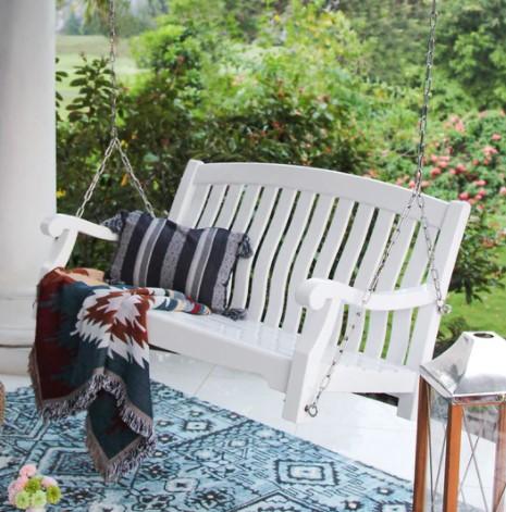 Shop Bonn Mahogany Wood White Porch Swing  Patio Furniture