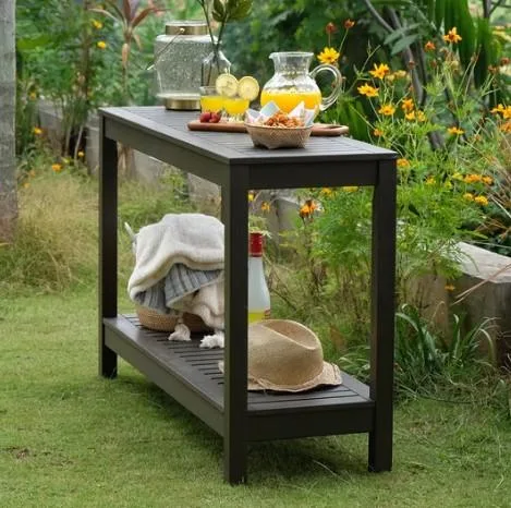Best Carlota Mahogany Wood Dark Gray Outdoor Console Table