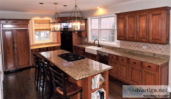 Cherry Kitchen Cabinets With Granite Counters And Island