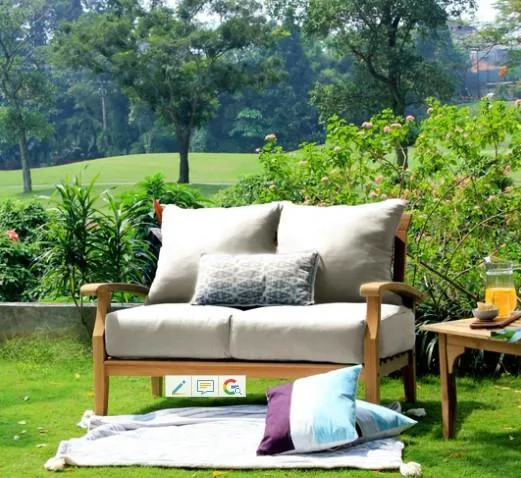 Buy Teak Wood 7 Piece Patio Set With Beige Cushion For Sale