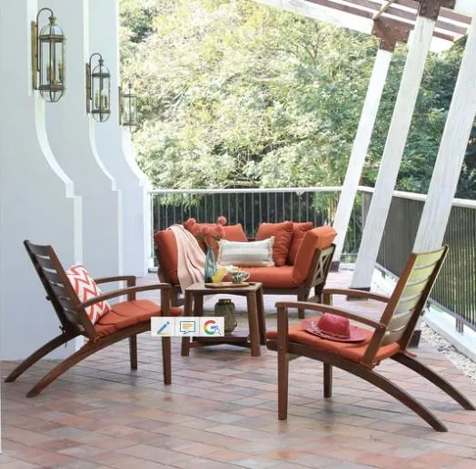 Carlota Mahogany Wood 3 Piece Patio Furniture Conversation Set