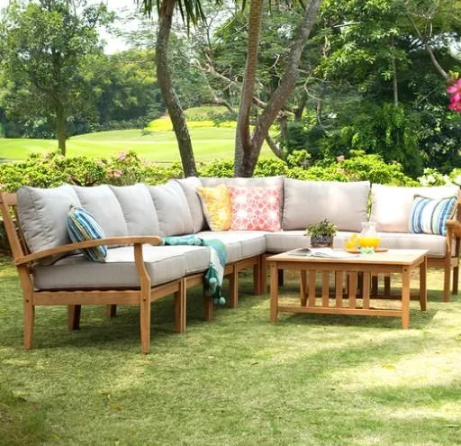 Buy Teak Wood 8 Piece Outdoor Sectional Set With Beige Cushion