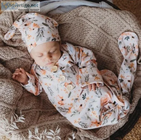 Desert Blossom Newborn Knotted Gown &ndash Snuggly Jacks
