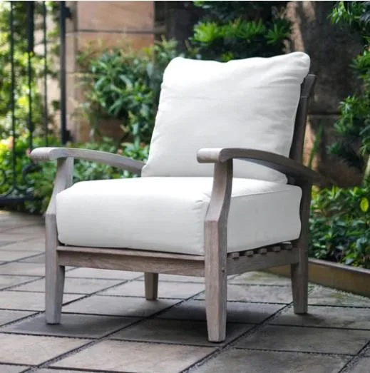 Buy Teak Wood Outdoor Lounge Chair With Off White Cushion