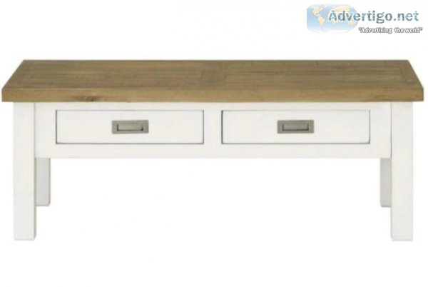 Coffee Table In Brushed White With Natural Timber Top