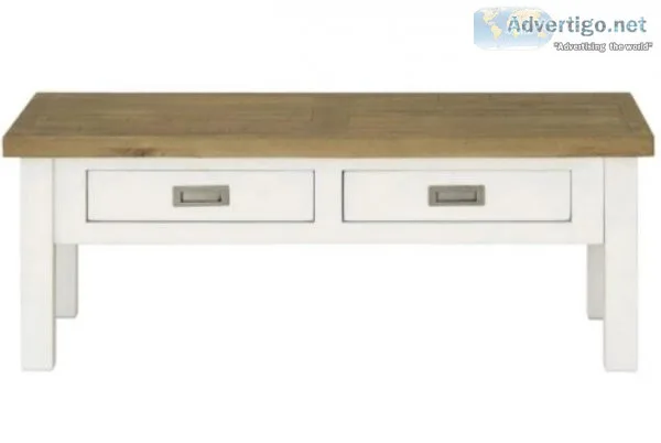 Coffee Table In Brushed White With Natural Timber Top
