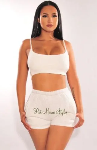 Buy Best Light Gray High Waist Sweat Shorts &ndash Hot Miami Sty