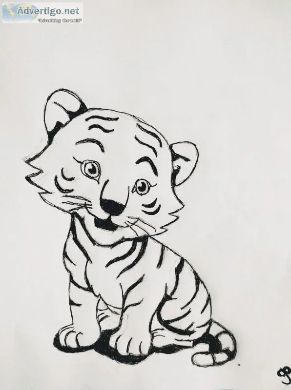 Old Black and White Tiger Cub GG - 8.5&quot x 11&quot Art Ink an