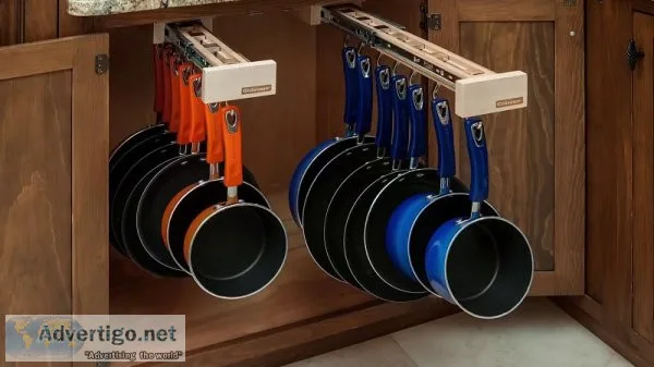 Glideware pull-out cabinet organizer for pots and pans